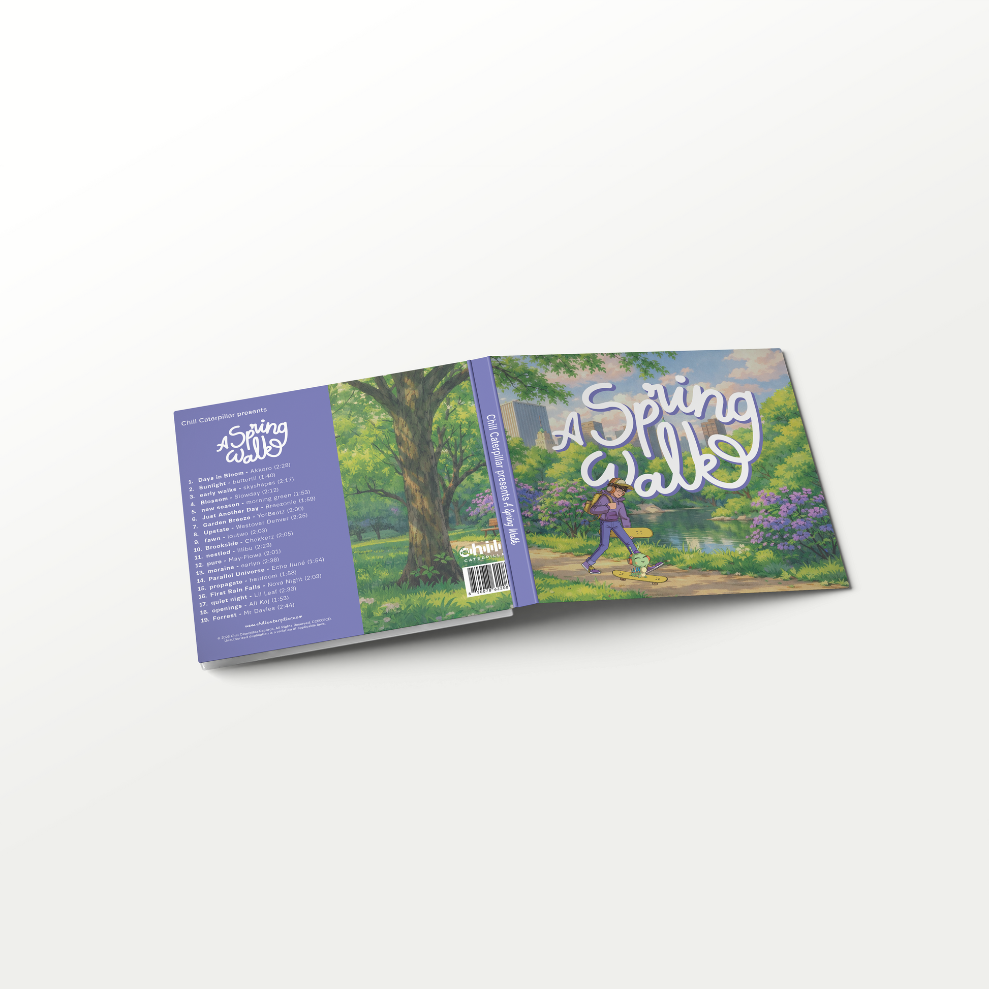A Spring Walk lofi CD back cover with full 19-track tracklist