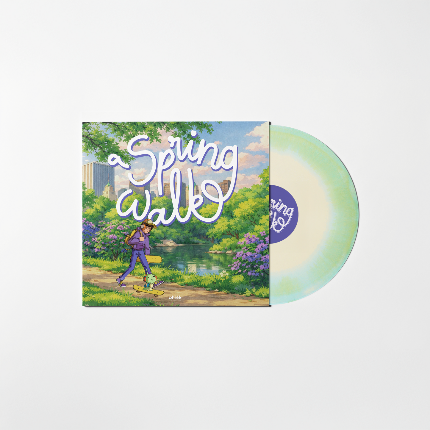 A Spring Walk 180-gram lofi vinyl record front cover by Chill Caterpillar