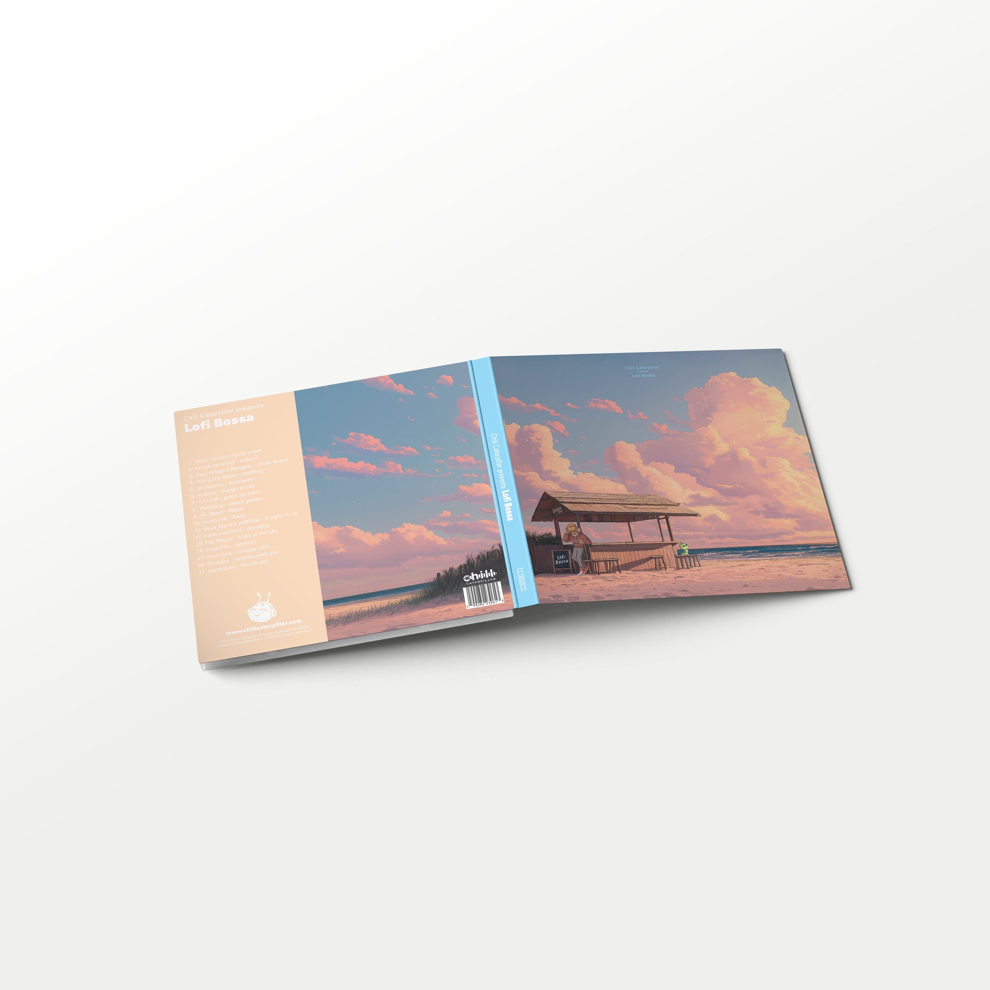 Chill Caterpillar Lofi Bossa CD back cover with tracklist